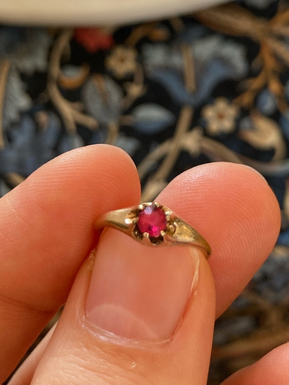Antique Victorian Old Cut Ruby Paste Belcher Ring, Loeb & Co. 1896, Tiny Size - Picture 7 of 16